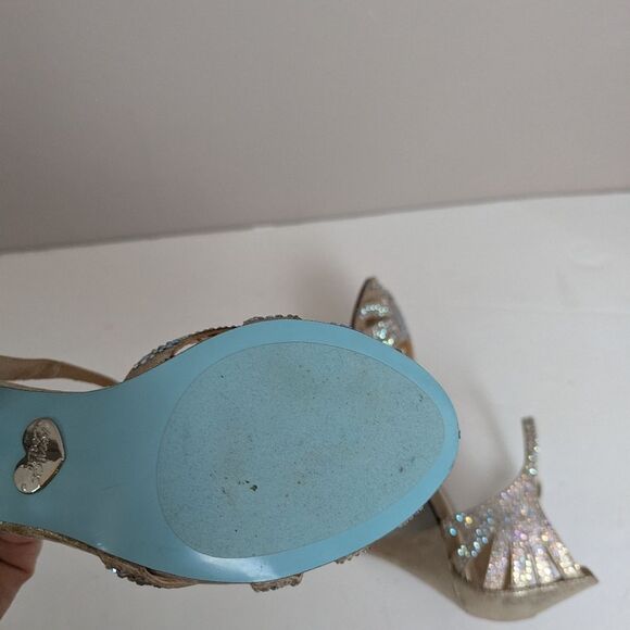 Betsey Johnson Blue Sweet Rhinestone Pumps – Size 6 Gold Heels – 3" Bridal Dress - Picture 4 of 13